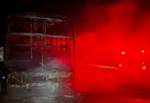 Ônibus que seguia para Brasília pega fogo na BR-050