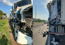 Dois morrem em acidente entre carro e carretas na BR-365